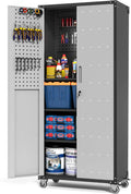 Garage Metal Storage Cabinet with Pegboard, 71'' Tall Storage Cabinet with Adjustable Shelves and