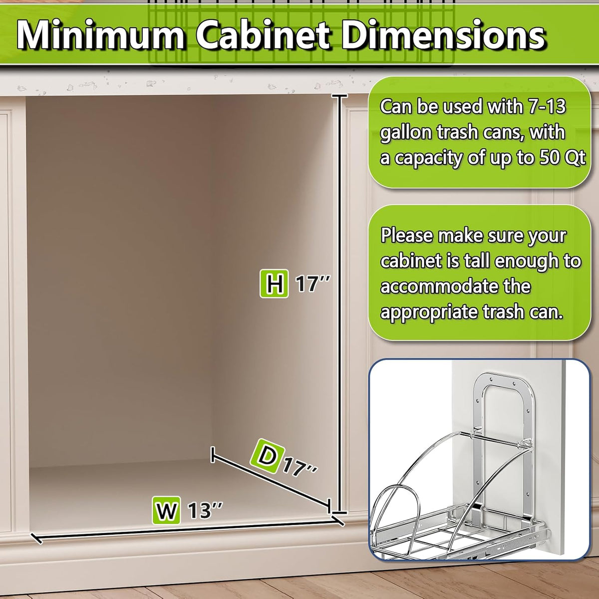 Pull Out Trash Can Slide Rail Under Cabinet 7-13 Gallon 50 Qt Under Sink Trash Can Pull Out Trash