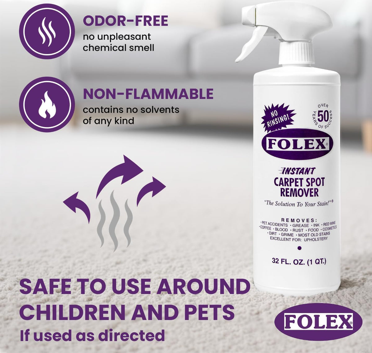 FOLEX 32 oz Instant Carpet Spot Remover Carpet Cleaner with Reusable Cleaning Cloth - Removes Pet