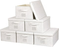 Large 17''x12'' Quart Collapsible Stackable Storage Bins with Lids, 6 Packs Off White Fabric Closet