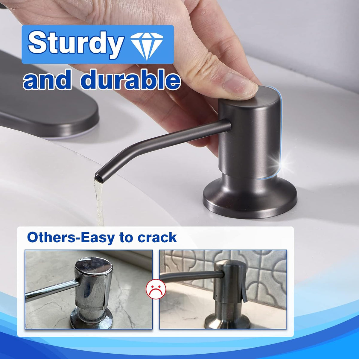 WEWE in Counter Soap Dispenser for Sink, Kitchen Faucet Soap Dispenser Kitchen Sink Matte Gray