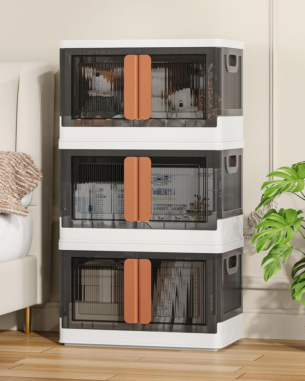8.4Gal Collapsible Storage Bins with Lids & Wheels - 3 Pack Stackable with Doors, Heavy-Duty