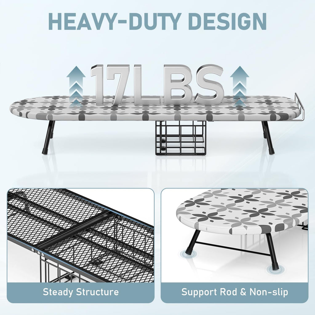 Tabletop Ironing Board with Iron Holder, Foldable Mini Small Iron Board, Iron Rest & Hanger Hook