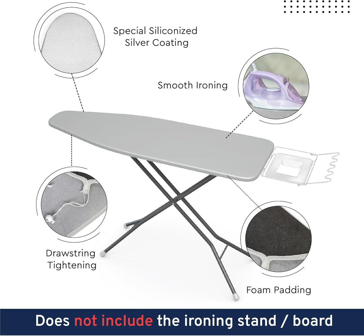 Encasa XO Ironing Board Cover and Pad 54"x15" - Thick 2mm Foam Padding, Drawstring Tightening &