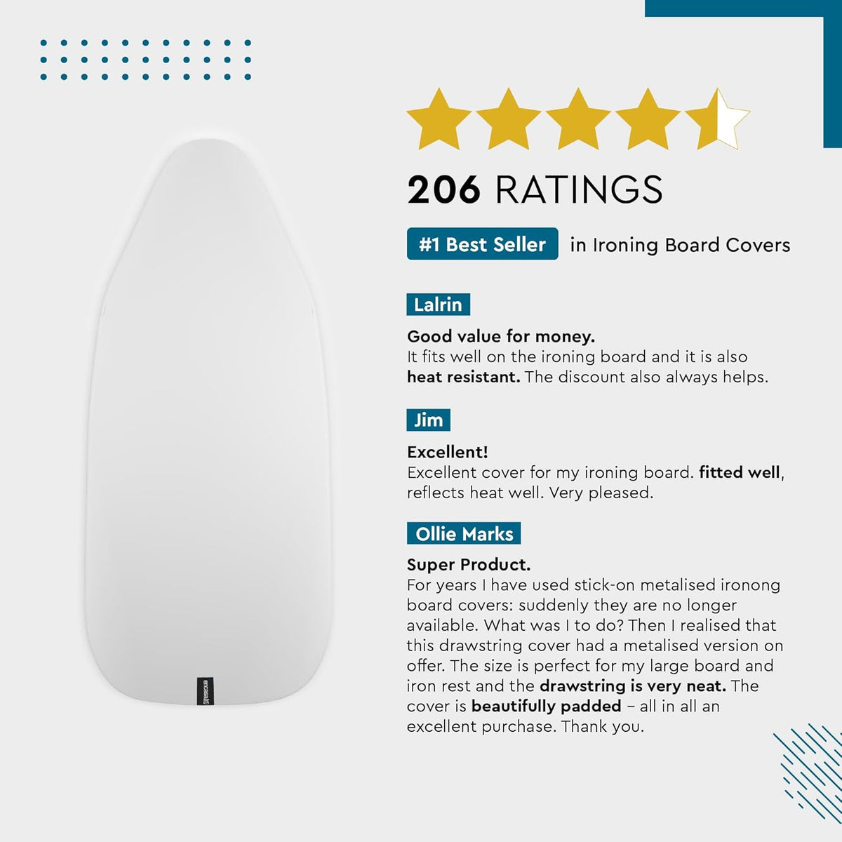 Encasa XO Ironing Board Cover and Pad 54"x15" - Thick 2mm Foam Padding, Drawstring Tightening &