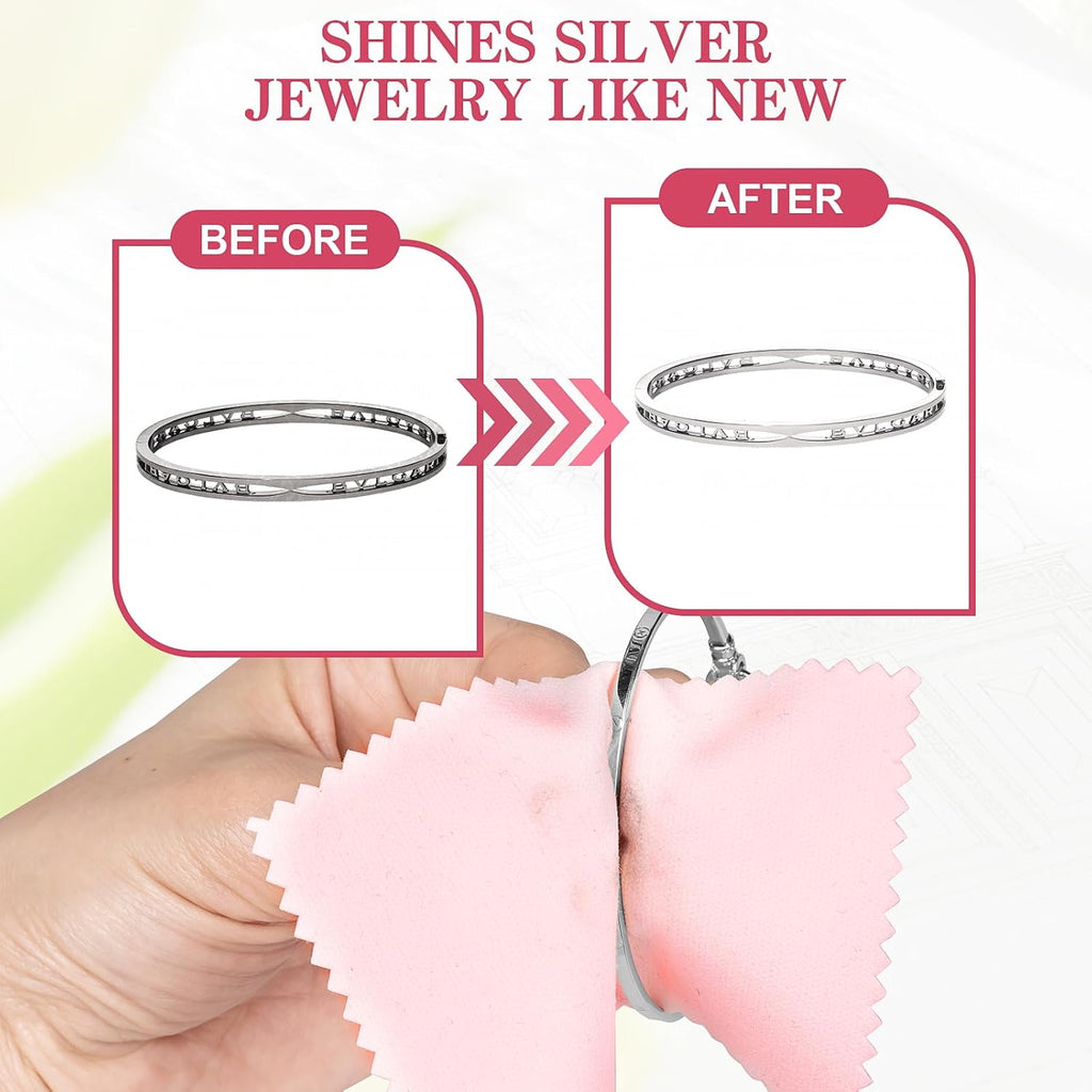 28 Pcs Jewelry Polishing Cloth for Sterling Silver Jewelry, Pink Cleaner Cloth for Rings, Includes