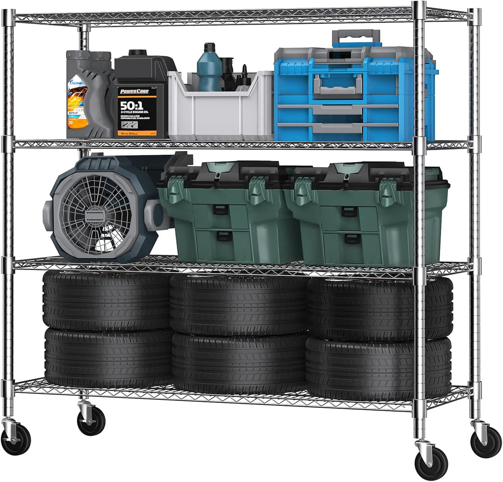 Himimi 72" H Storage Shelves 4 Tier Metal Shelving Adjustable Wire Shelf with Wheels, Heavy Duty