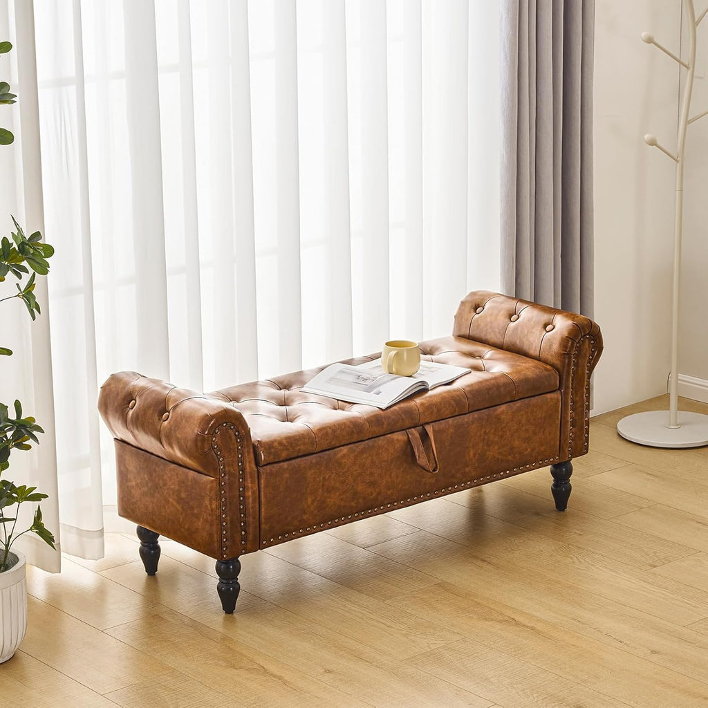 Furnimart Storage Bedroom Bench for End of Bed, Faux Leather Upholstered Storage Ottoman with