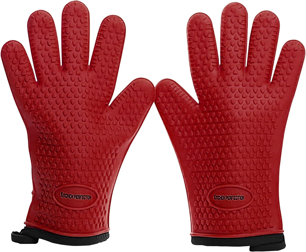 KITCHEN PERFECTION XL Silicone Smoker Oven Gloves-Extreme Heat Resistant BBQ Gloves-Handle Hot Food
