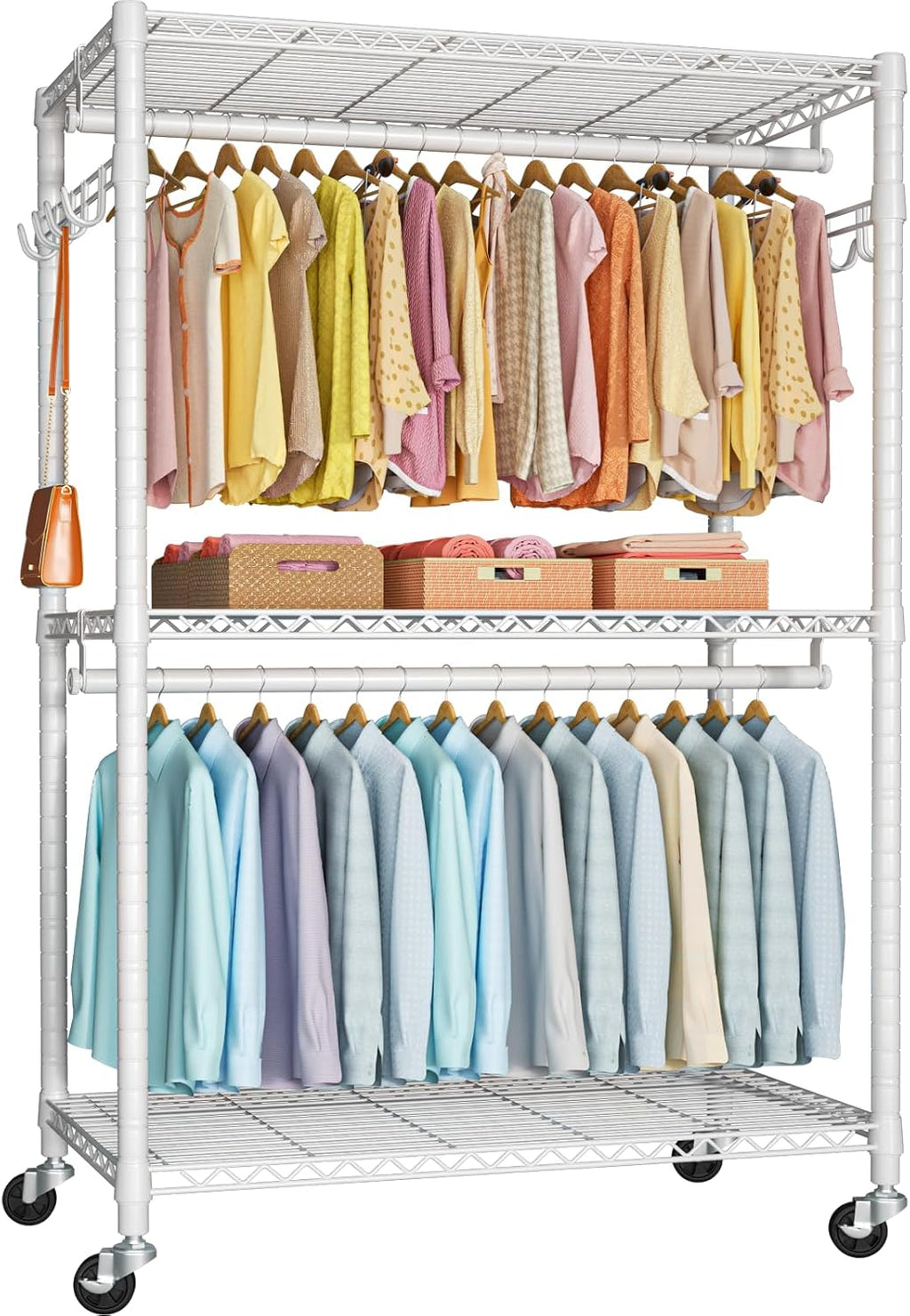 FUTASSI P1 Plus Rolling Clothes Rack, 22mm Diameter Heavy Duty Garment Rack with Wheels, Portable