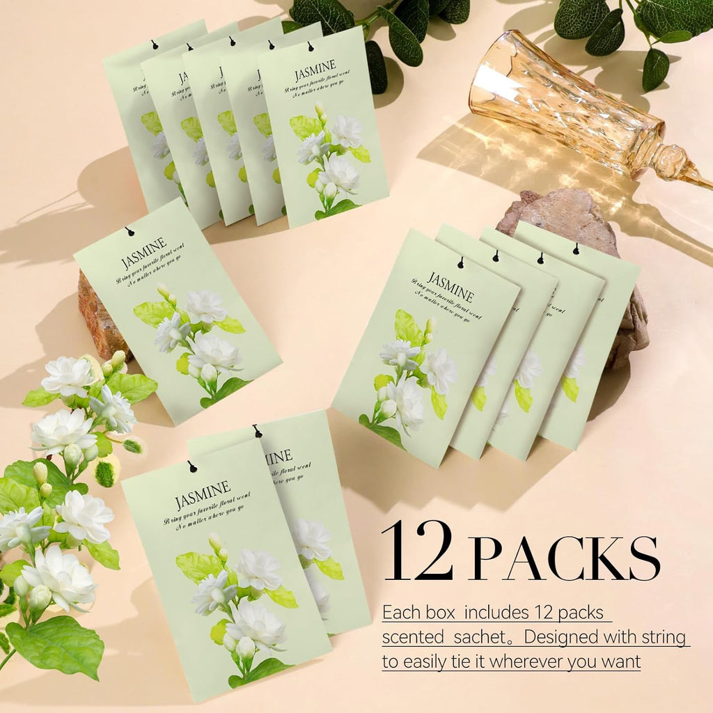Jasmine Scented Sachet Bags - 12 Pack Closet Freshener Odor Eliminator, Long Lasting Home Fragrance