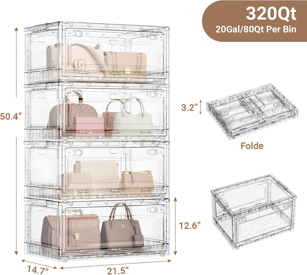 BROVIEW Clear Stackable Storage Bins Drawers, Open Front Large Plastic Storage Bins with Lids