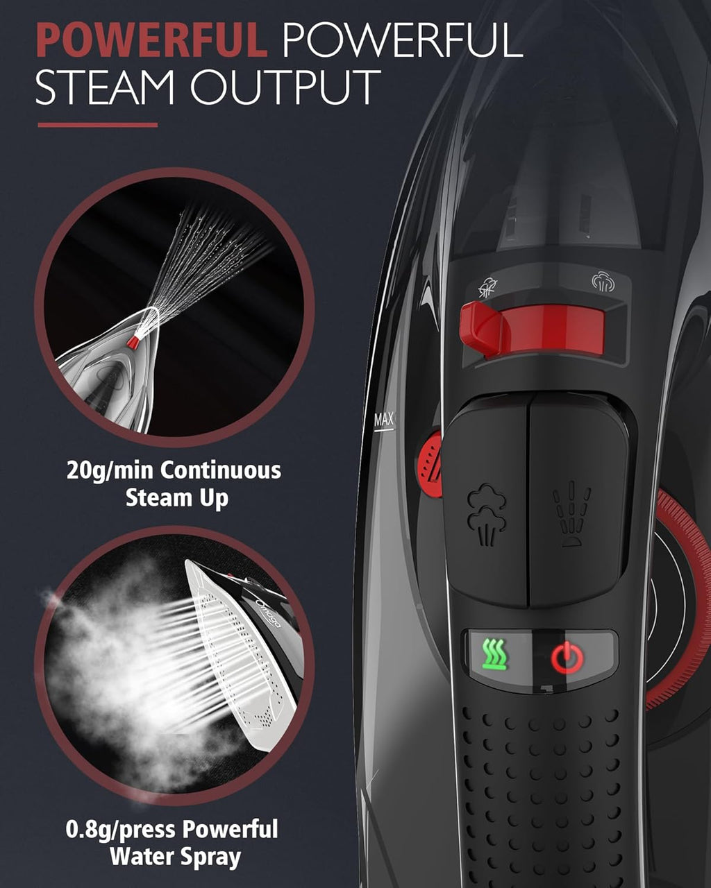 Cordless Iron for Clothes, 1500W Steam Iron Rapid Heating, Ceramic Soleplate, Auto Shut Off
