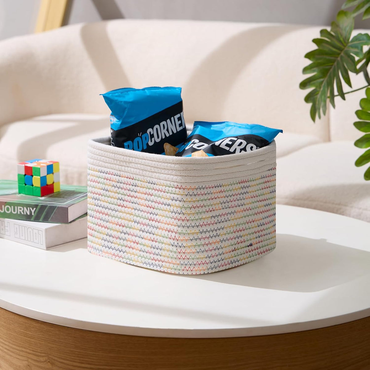 Small Organizing Baskets for Cubes Shelf, 9.7x9.7x7.1 Inch Rope Woven Storage Bins for Nursery