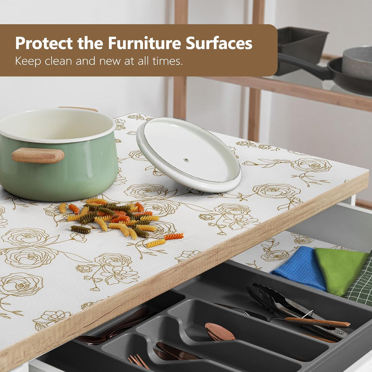 Shelf Cabinet Liner for Kitchen- Non Adhesive 17.5In x 20FT Drawer Liner Refrigerator Liner