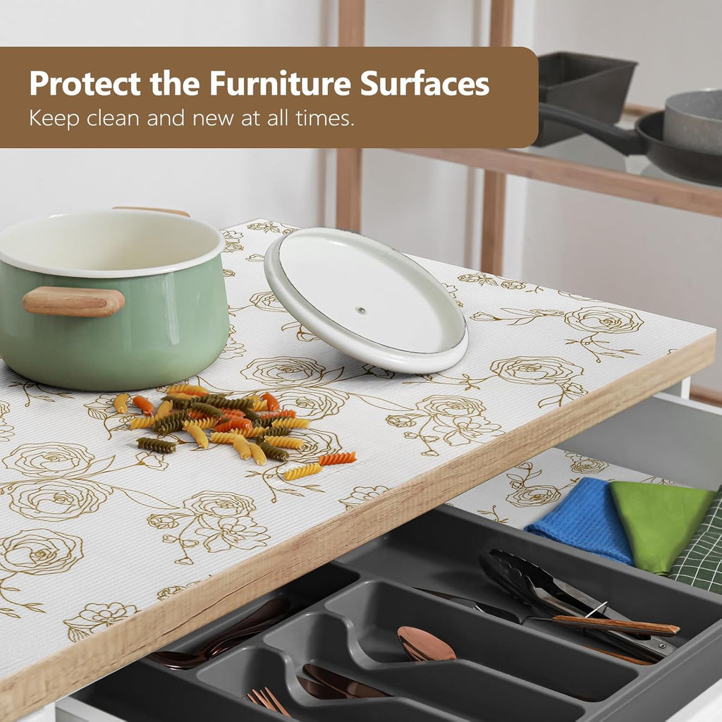 Shelf Cabinet Liner for Kitchen- Non Adhesive Drawer Liner Refrigerator Liner, Premium Waterproof