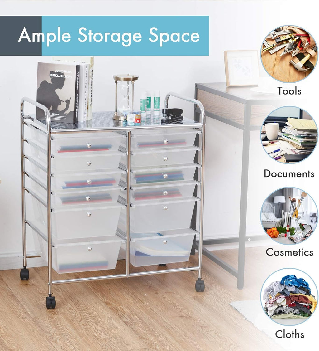 GOFLAME 12-Drawer Rolling Storage Cart, Multipurpose Organizer Cart with 2 Sizes Plastic Drawers