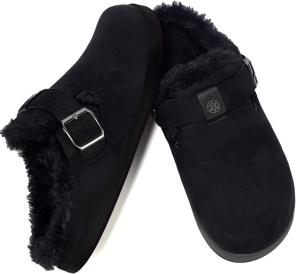Fur Lined Clogs for Women Men Suede Winter Slippers Arch Support Slip on Mules Potato Shoes with