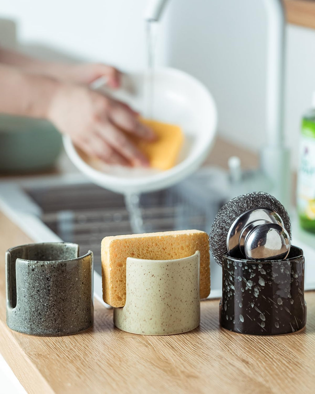 Sponge Holder for Kitchen, Ceramic Sink Caddy Scrub Sponge Rack Dish Rack Scrubbers Holder for