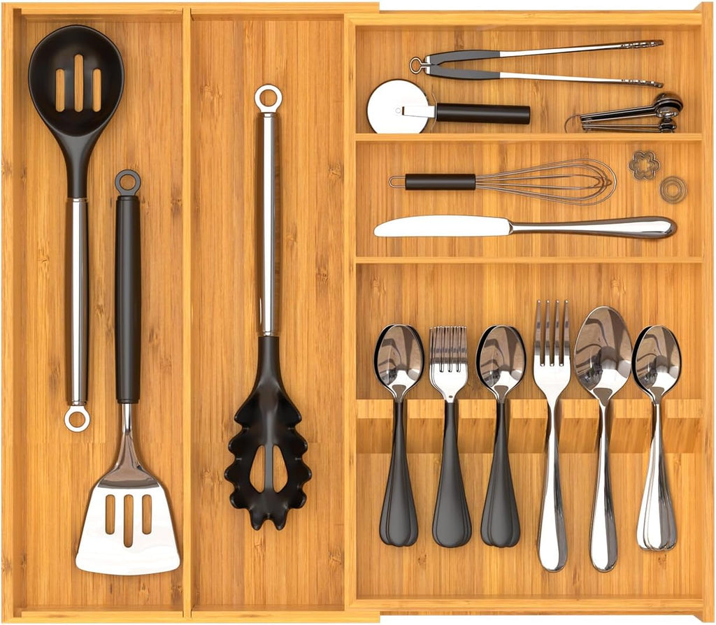 Yofidra Pure Bamboo Silverware Drawer Organizer: 16.9x18.9 Expandable Large Silverware Utensil Tray