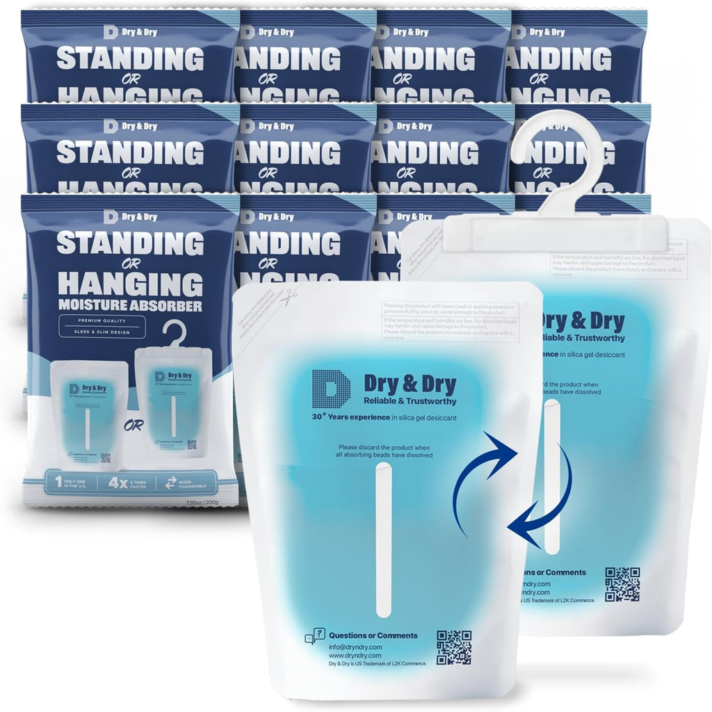 Dry & Dry 12 Packs Hybrid Moisture Absorbers & Musty Odor Eliminator Dehumidifier to Control Excess
