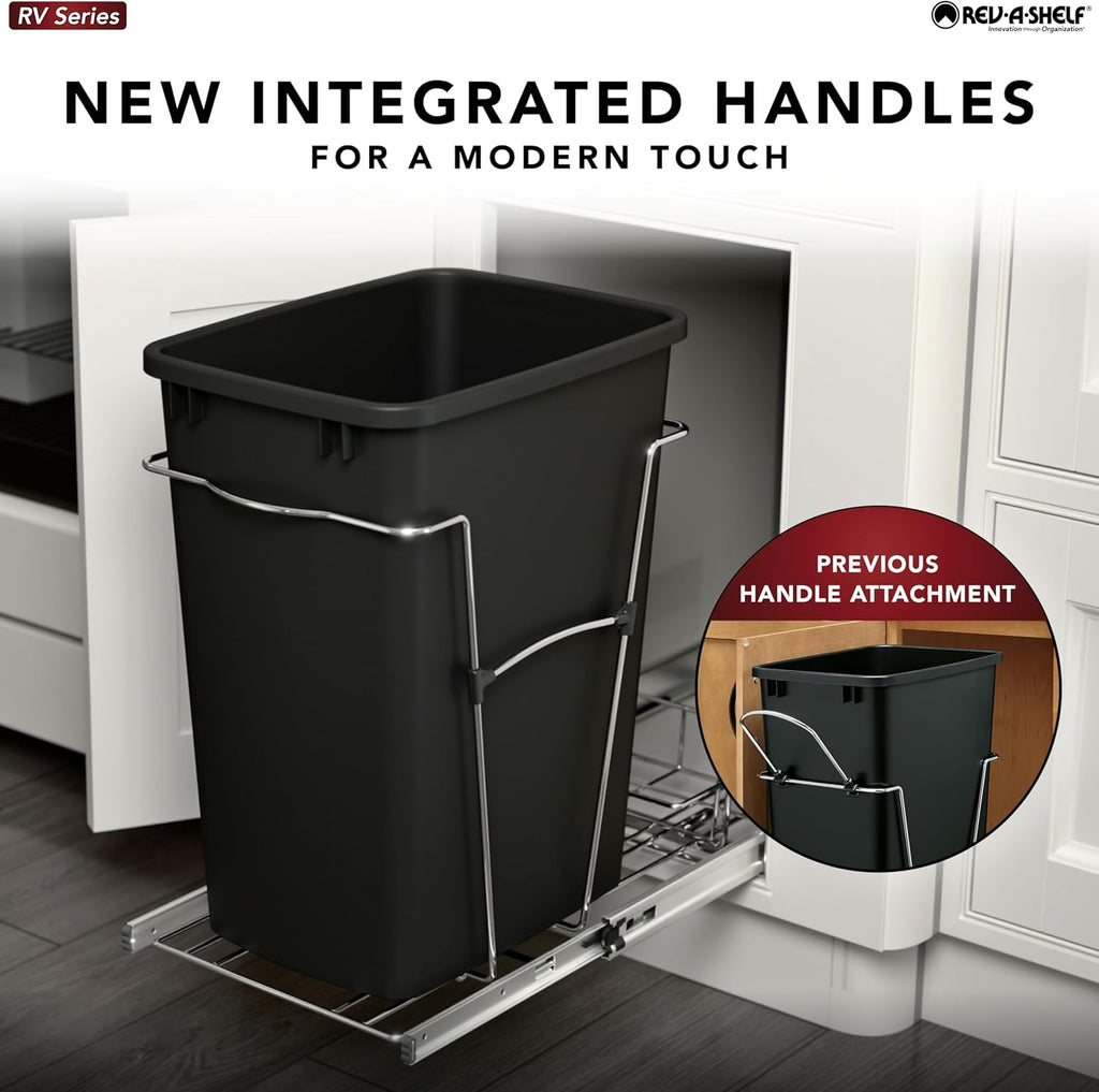 Rev-A-Shelf Pullout Trash Can for Kitchen Cabinets 35 Qt Garbage Waste Recycling Bin with Full