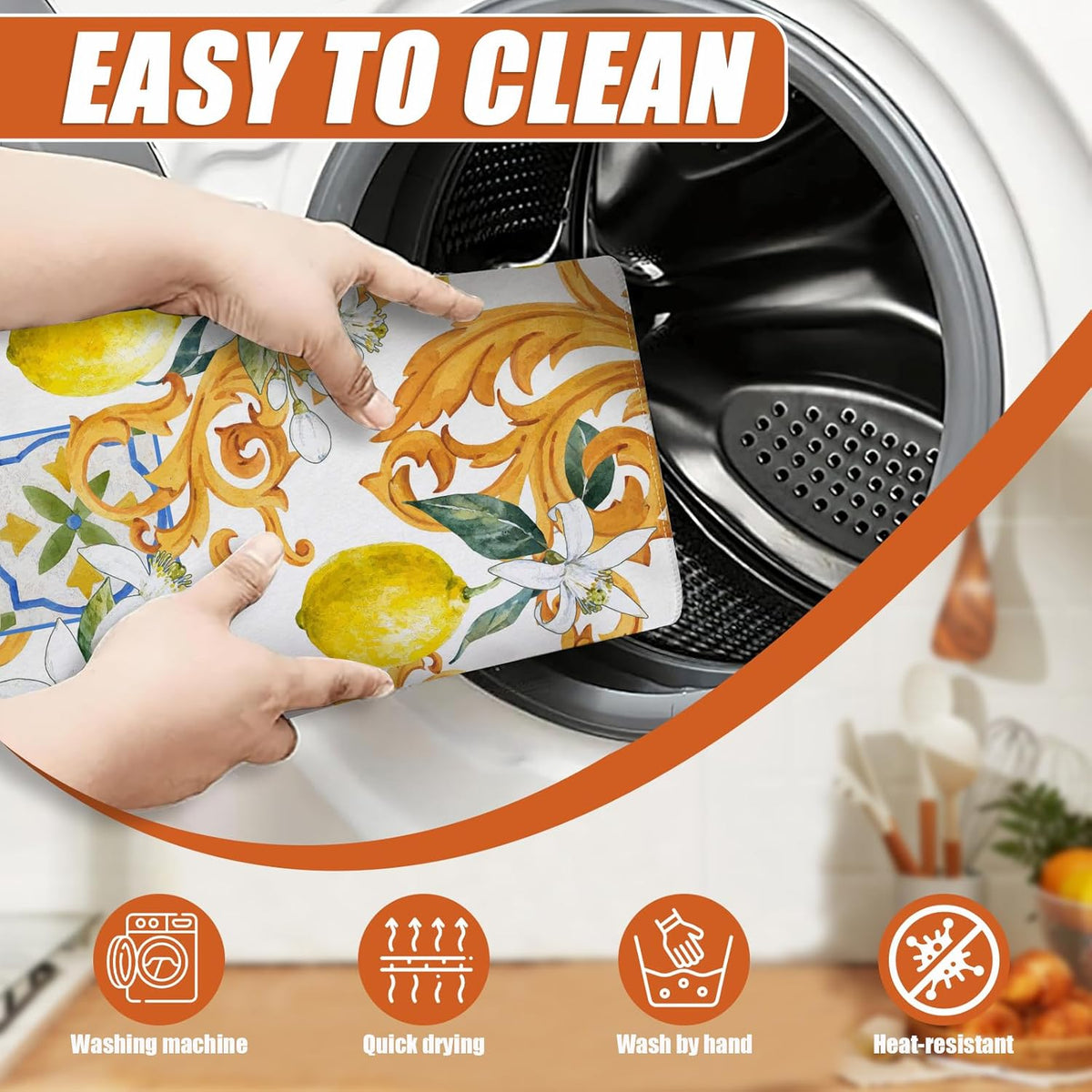 Watercolor Lemon Dish Drying Mat for Kitchen Counter Microfiber Absorbent Dish Kitchen Drying Mat