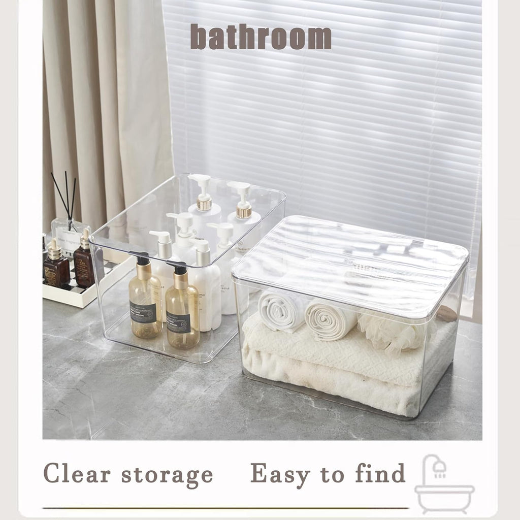 Clear plastic storage bins with LIDS-3packs,storage containers for snacks, cosmetics, books, dog