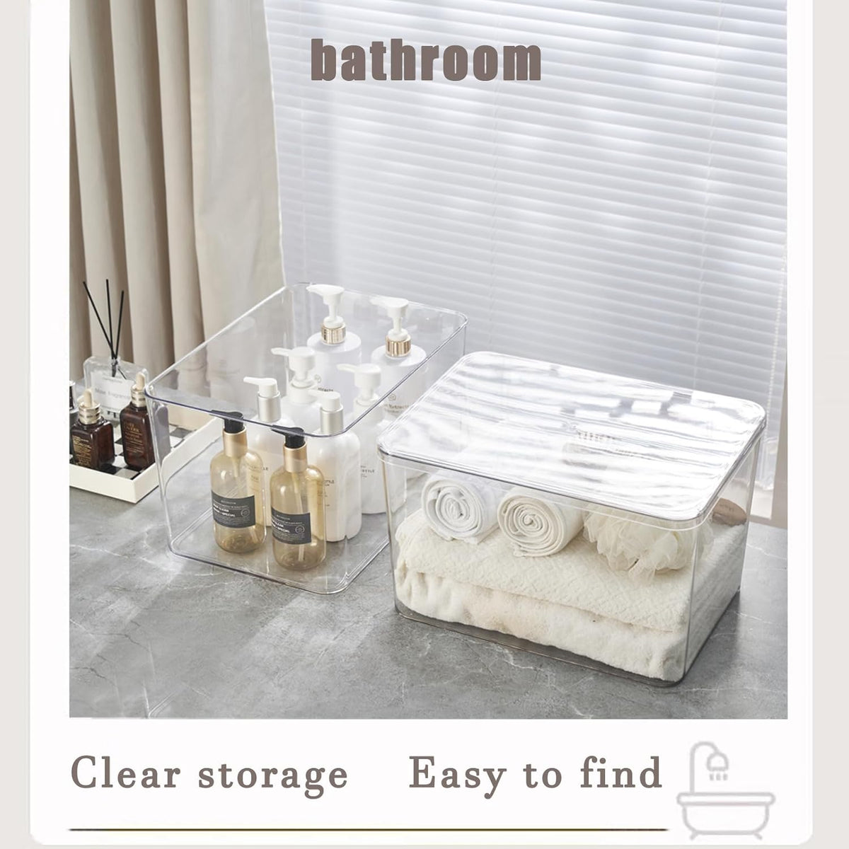 Clear plastic storage bins with LIDS-3packs,storage containers for snacks, cosmetics, books, dog
