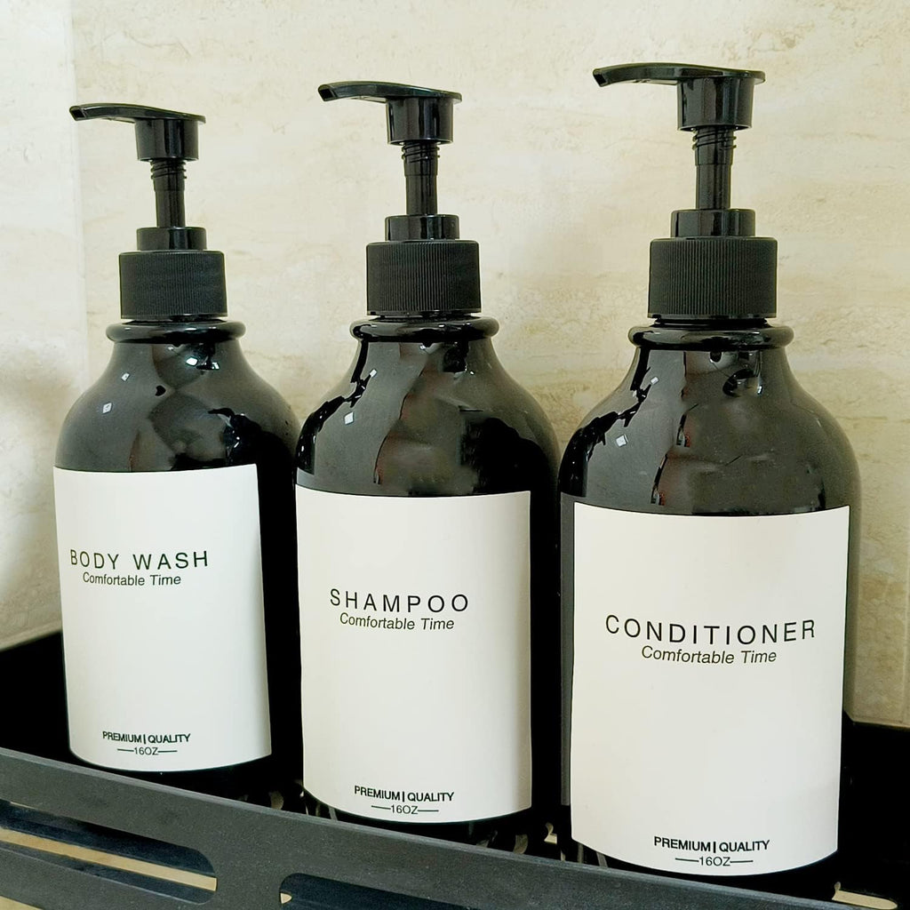 3 Pack of Shampoo and Conditioner Bottles - Apothecary Dispenser Bottle for Bathroom and Kitchen