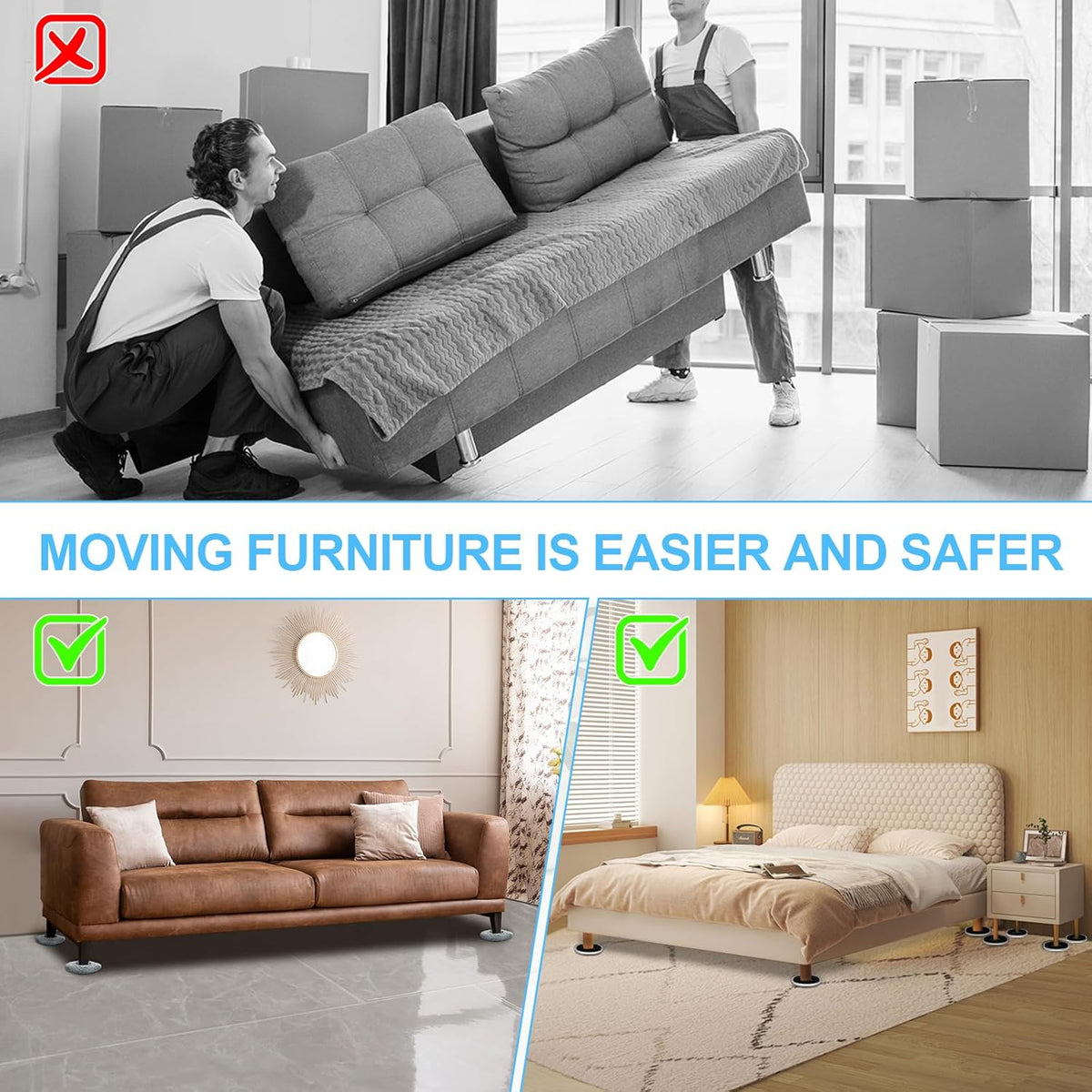 New Upgrade Furniture Sliders, Multi-Surface 3-in-1 Furniture Movers Sliders, Round Moving Pads