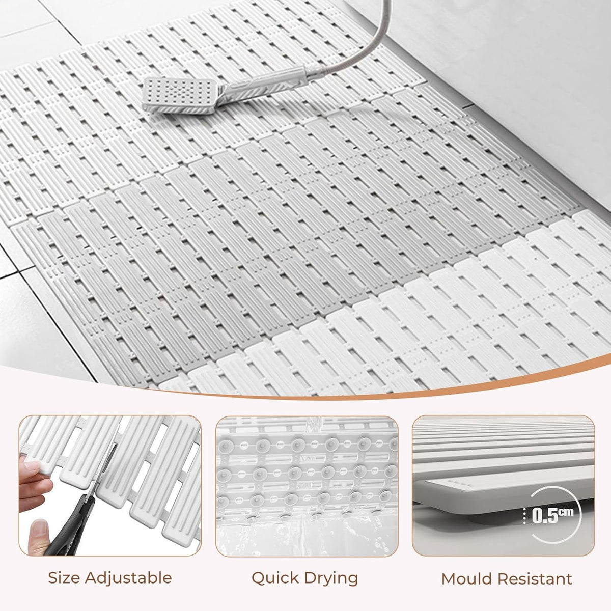 Bathtub Mat Non Slip for Bathroom with Suction Cups and Drain Holes 35.4 * 15.7 Inch Shower Mat for