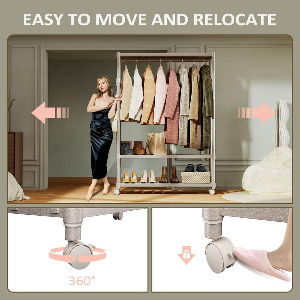 IZEUK Heavy Duty Rolling Garment Rack Wire Clothes Rack for Hanging Clothes, Metal Freestanding