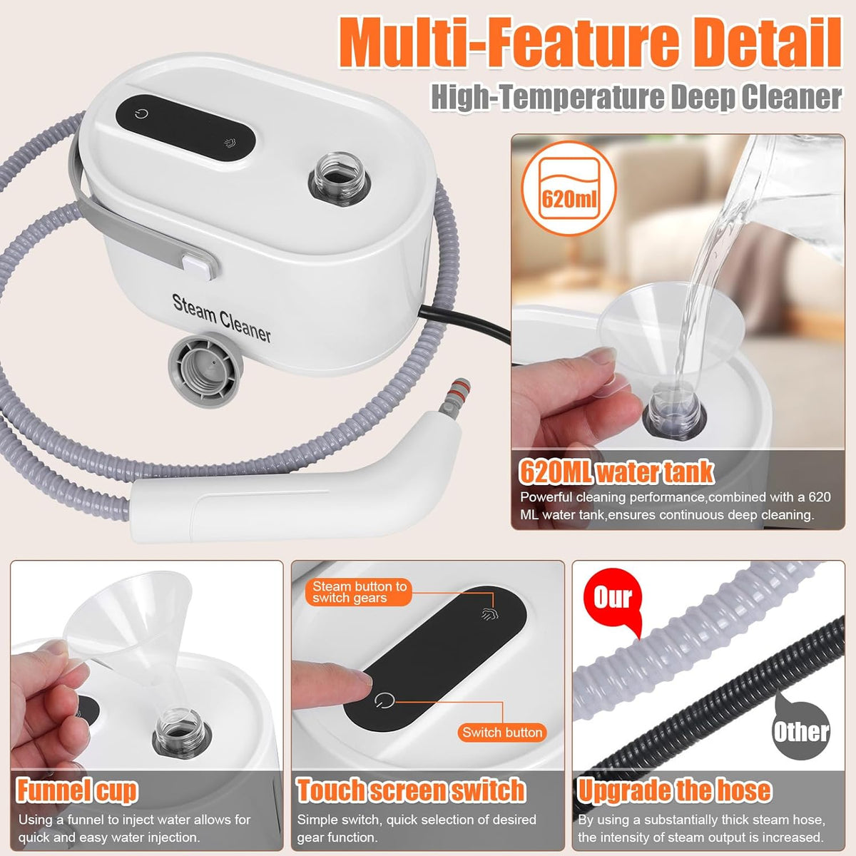 9 in 1 Handheld Steam Cleaner for Home Use, Portable Steamer for Cleaning, Multi-Function High