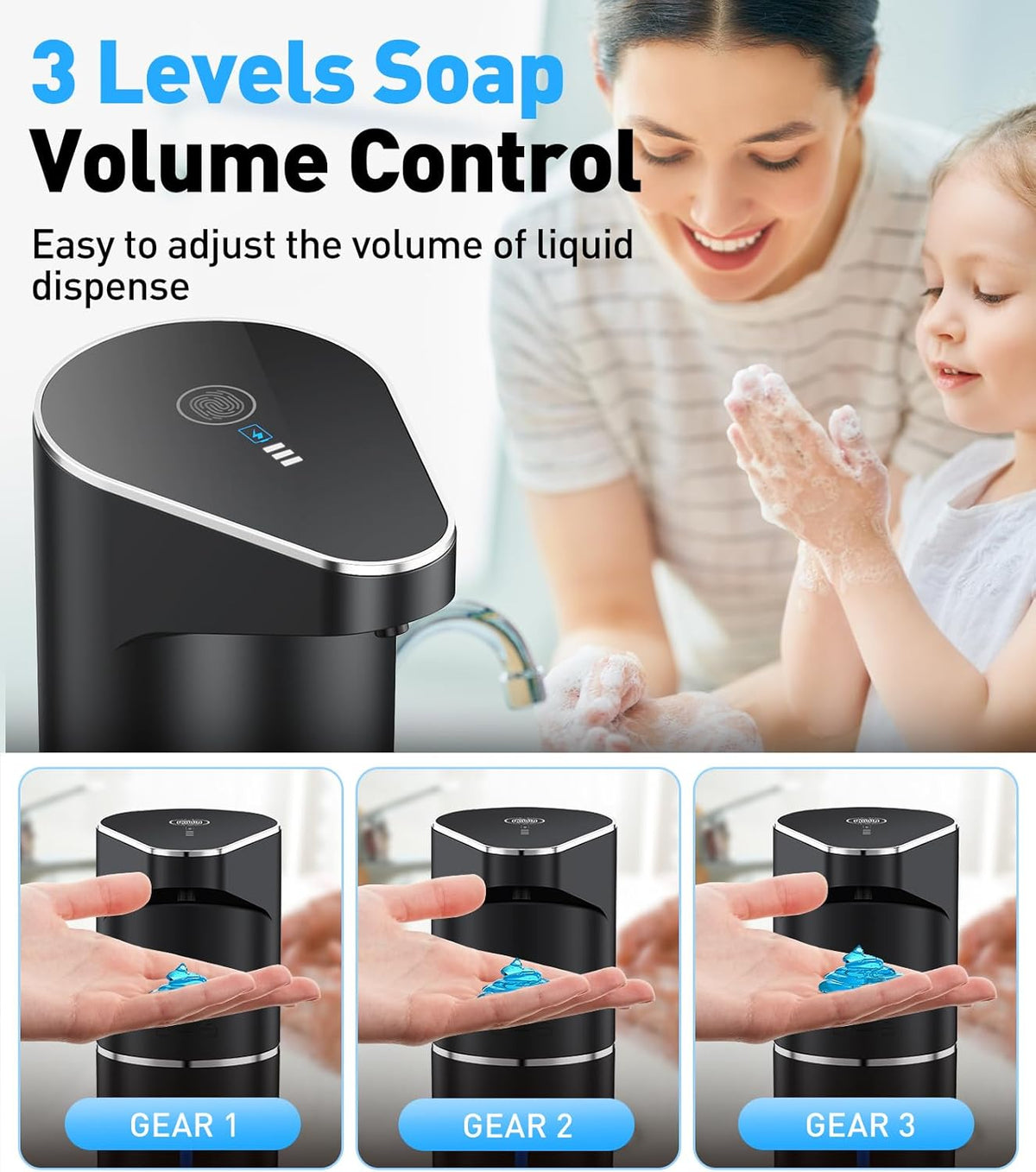 Automatic Soap Dispenser,Touchless Hand Wall Mount Rechargeable 3 Gear Adjustable Electric Soap