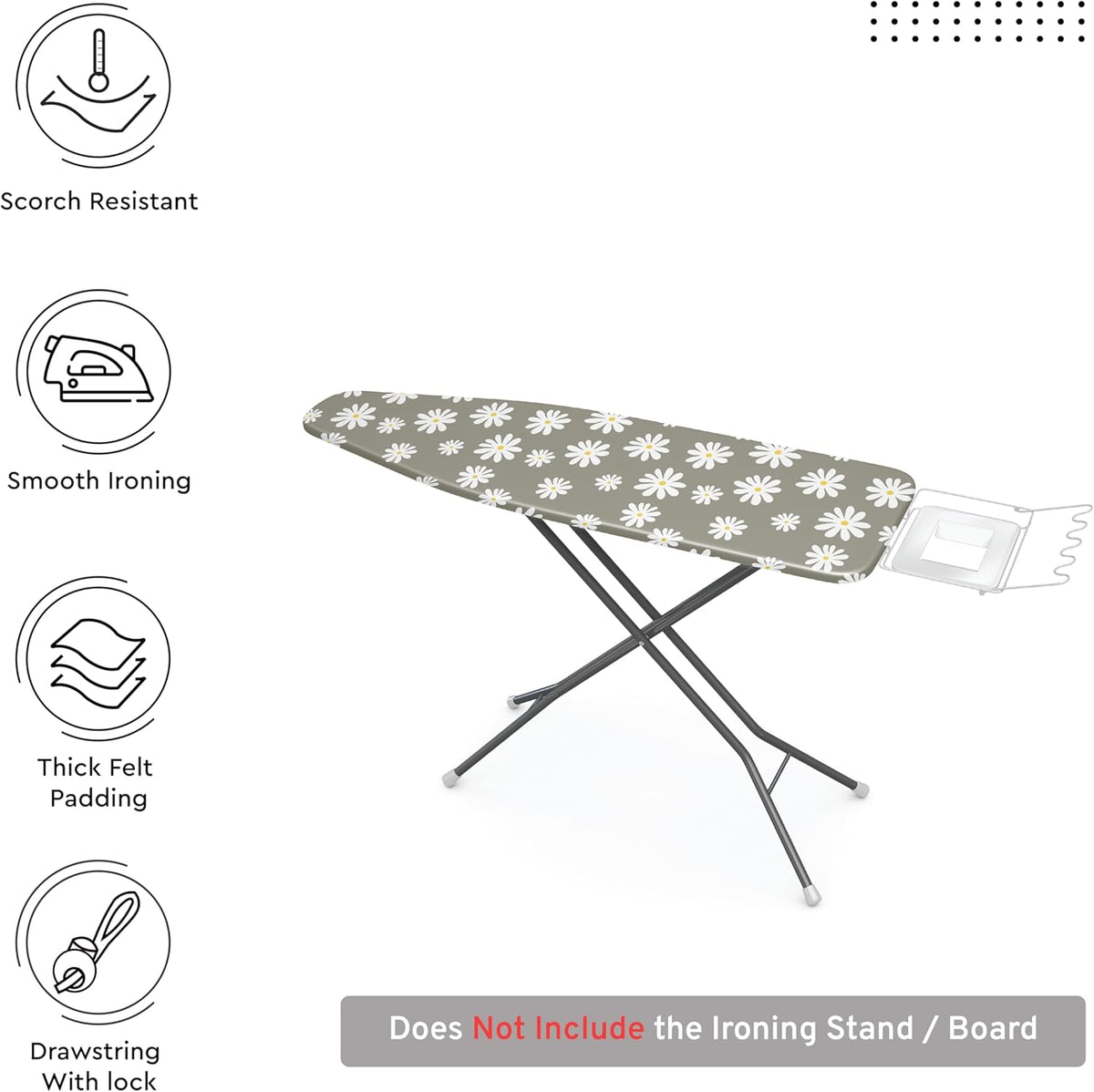 Encasa XO Ironing Board Cover and Pad 54"x15" - Thick 3mm Felt Padding, Drawstring Tightening &