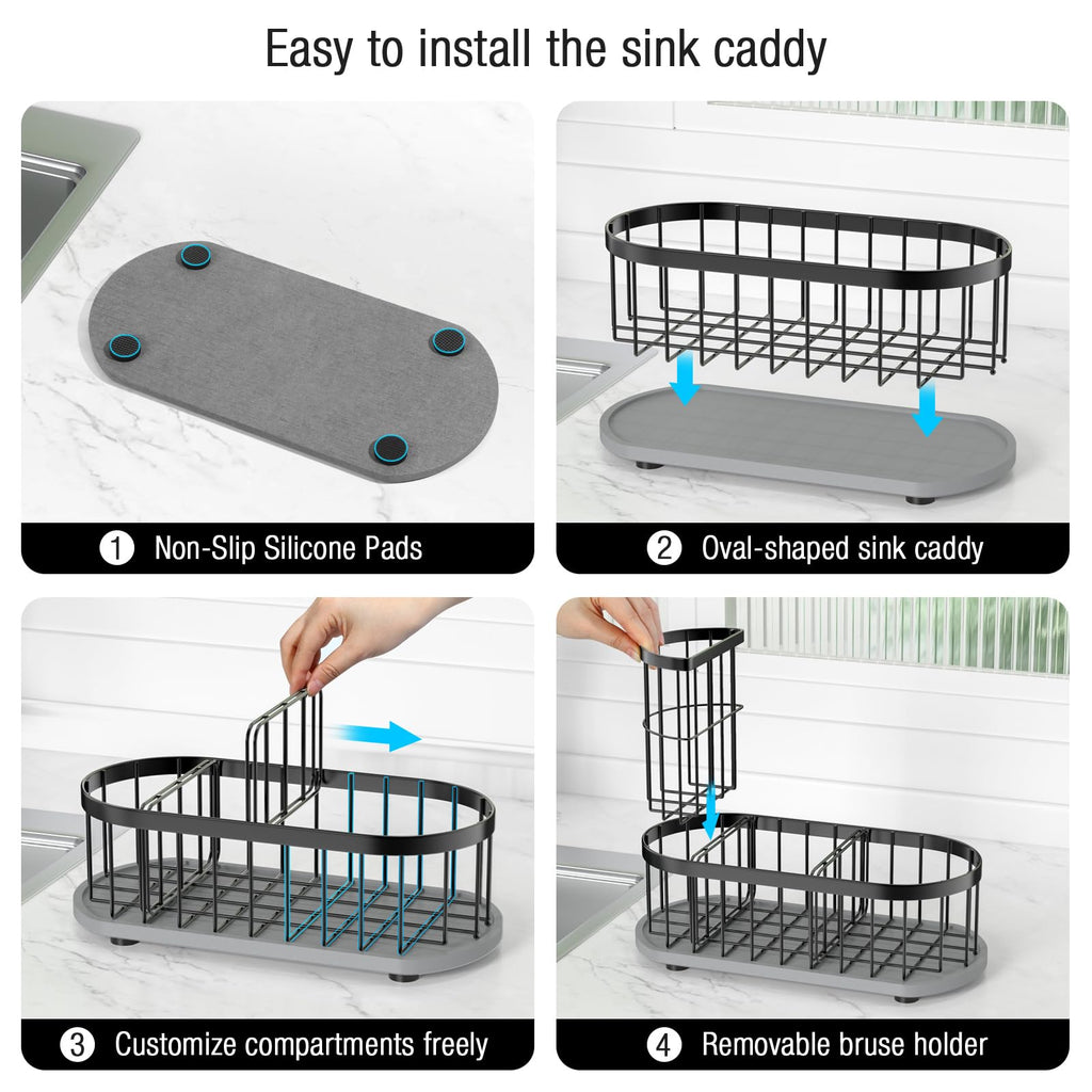 Sink Caddy Kitchen Sink Organizer, Sponge & Brush Holder, Stone Drying Mat