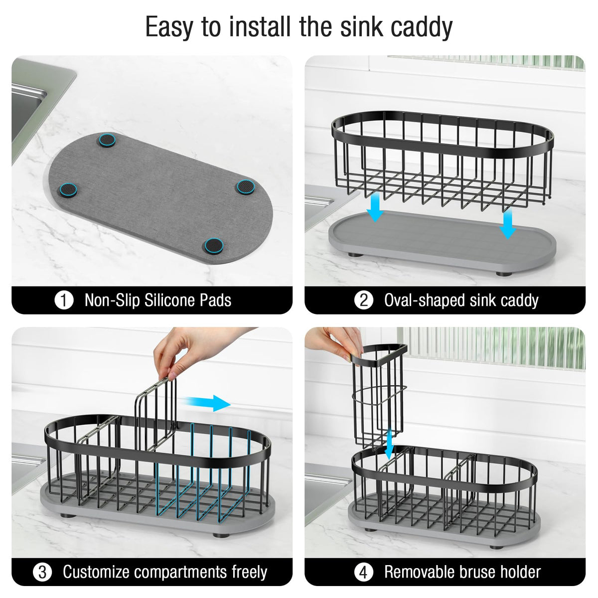 Sink Caddy Kitchen Sink Organizer, Sponge & Brush Holder, Stone Drying Mat