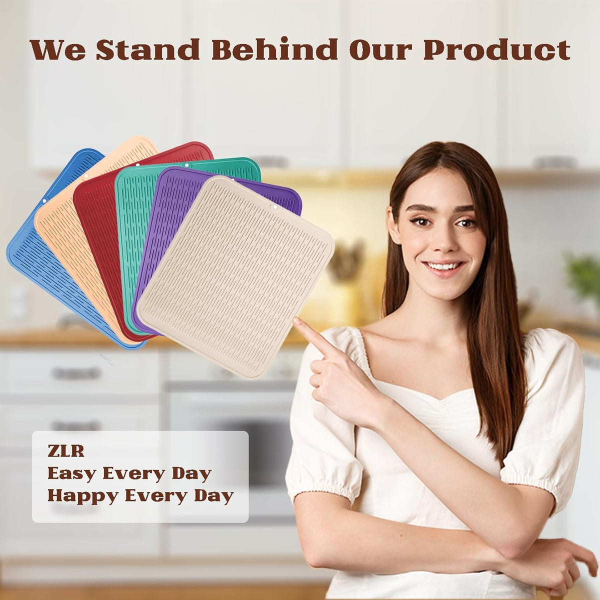 ZLR Silicone Dish Drying Mat for Kitchen Counter, Eco-Friendly Fast Dry Dish Mat, Easy Clean Multi