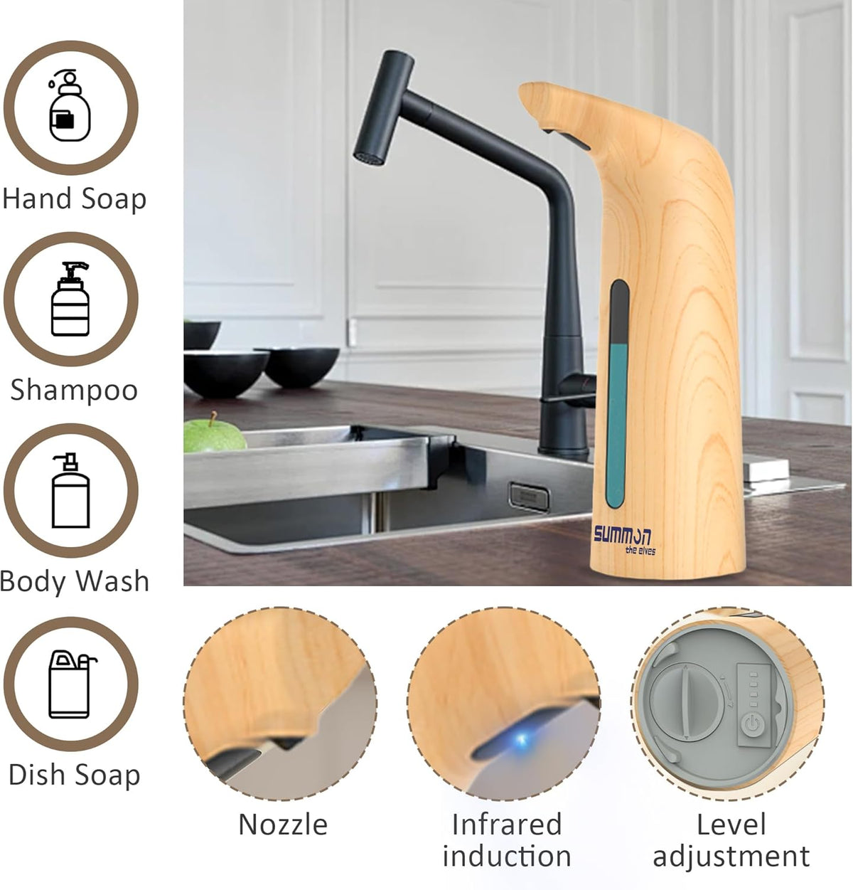 Automatic Liquid Soap Dispenser Touchless,400ML Hand & Dish Countertop Electric Dispenser with