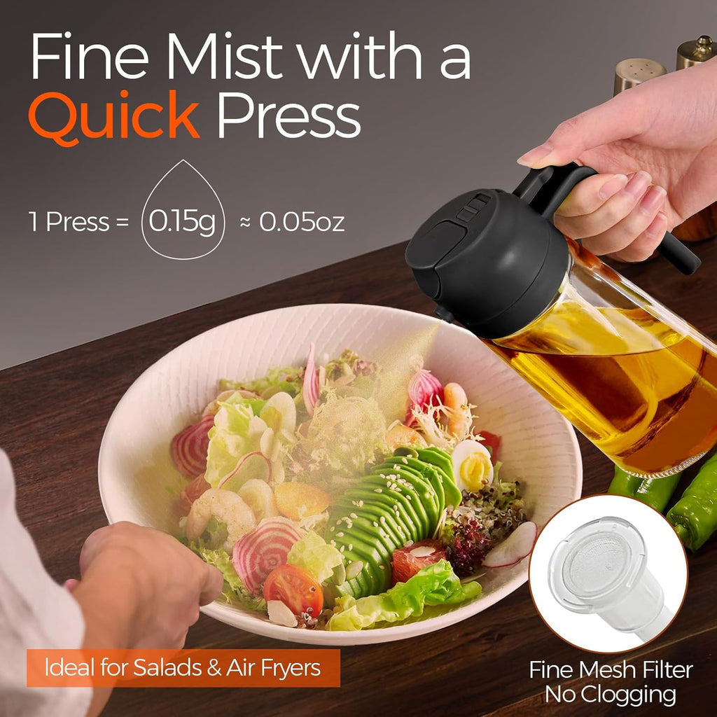 YARRAMATE Olive Oil Dispenser, 2 in 1 Oil Sprayer for Cooking, 16oz/470ml Glass Oil Spray Bottle