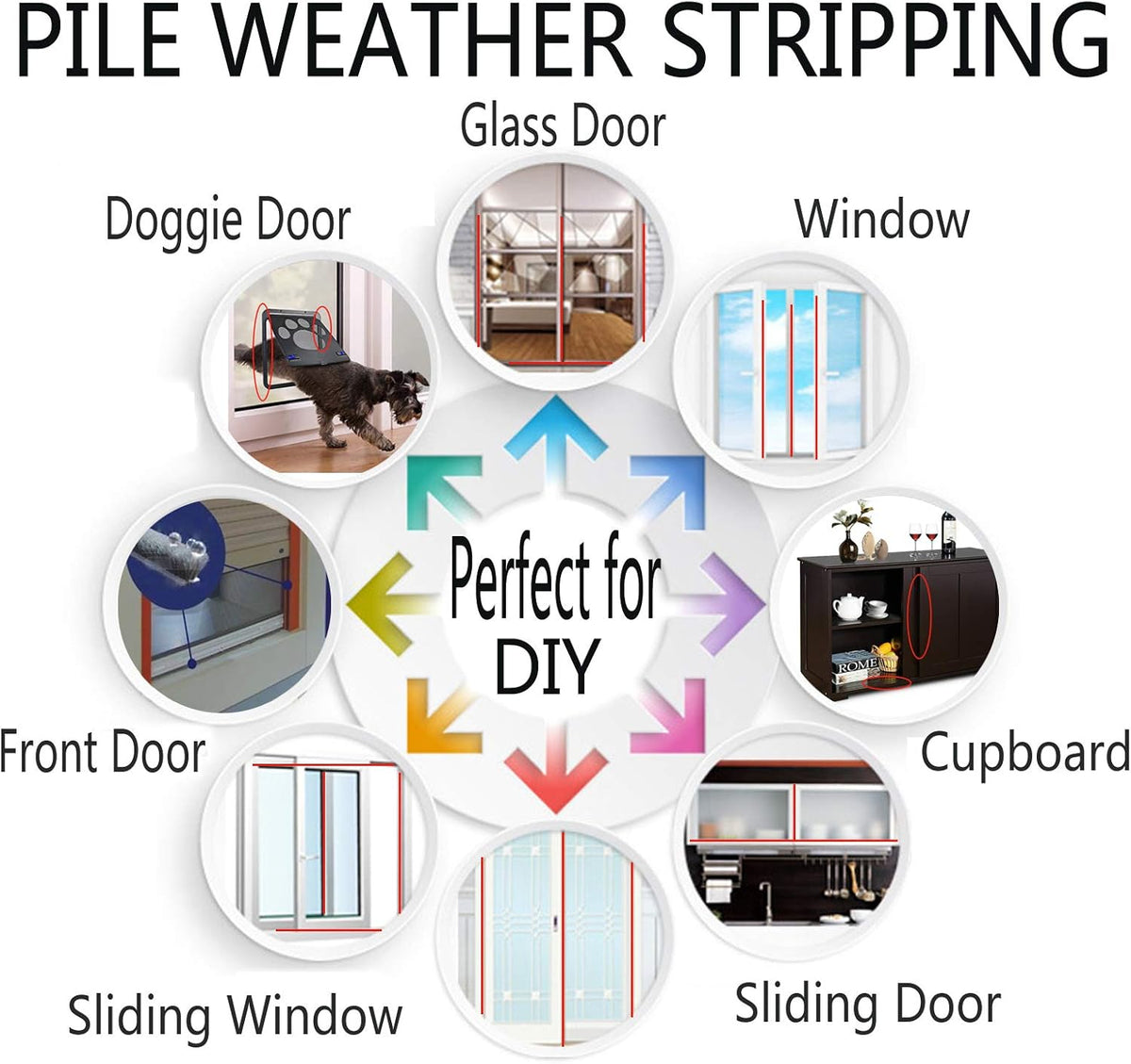 Felt Pile Weather Stripping Brush for Sliding Windows/Doors Frame Side, Self Adhesive Weatherstrip