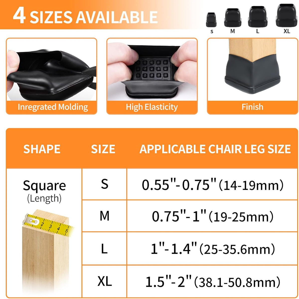 Ezprotekt 24 Pcs Chair Leg Sliders for Carpet, Square Black Teflon Furniture Glides Protectors