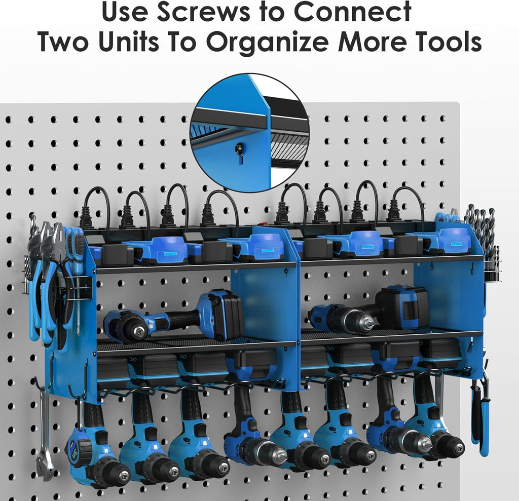 CCCEI Set Power Tool Organizer Wall Mount with Charging Station. Garage 4 Drill Storage Shelf with