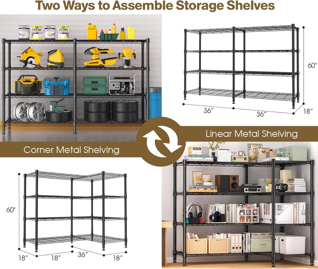 Himimi 4-Tier Adjustable Metal Shelving - 1600LBS Capacity, Heavy Duty Wire Organizer for Kitchen