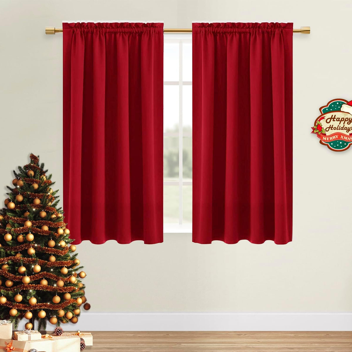 DWCN Christmas Red Blackout Curtains for Bedroom – Rod Pocket Thermal Insulated Energy Saving
