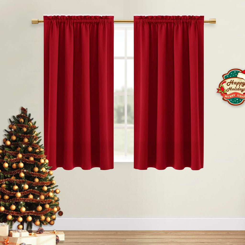 DWCN Christmas Red Blackout Curtains for Bedroom –Rod Pocket Thermal Insulated Room Darkening