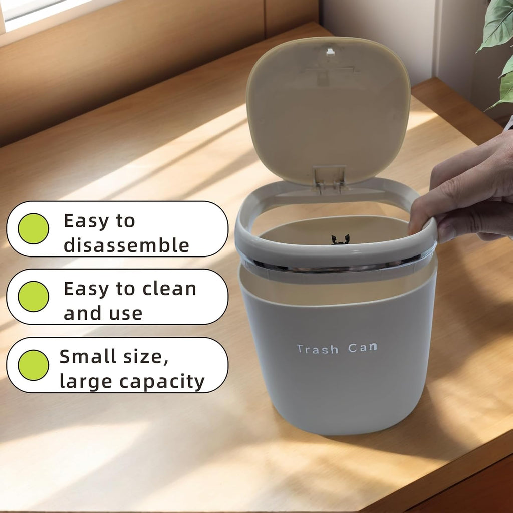 0.8 Gallon Desktop Mini Trash Can with Push-Open Lid, Small Waste Baskets Includes 50 Free Bags
