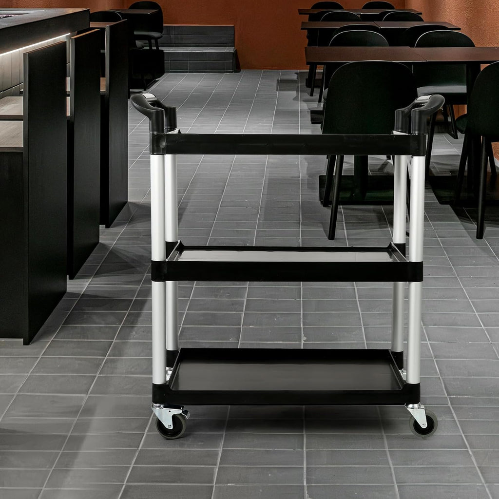 3-Tier Utility Rolling Cart with Wheels, Durable Catering carts with Wheels, Rolling Storage Cart