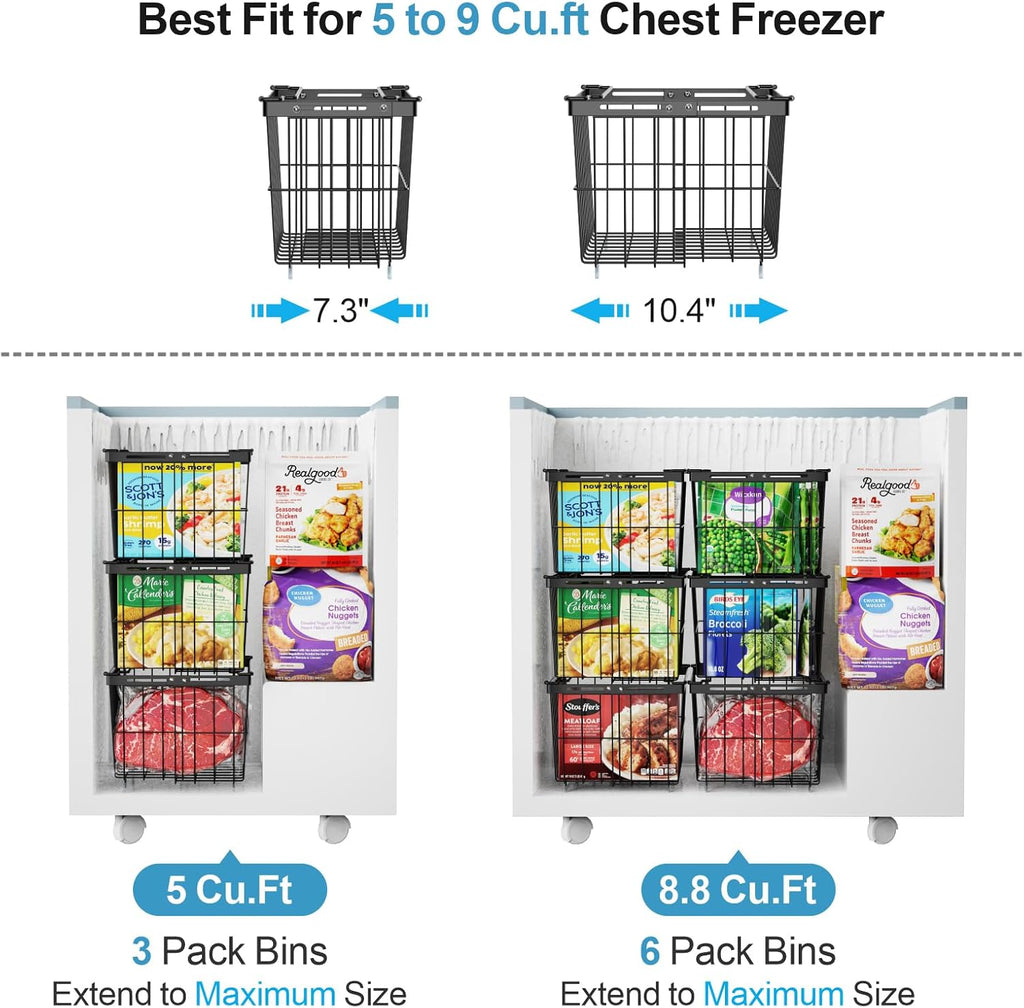 iSPECLE Freezer Organizer Bins - 5 Pack Adjustable & Extra Large Deep Freezer Organizer Bins for 5